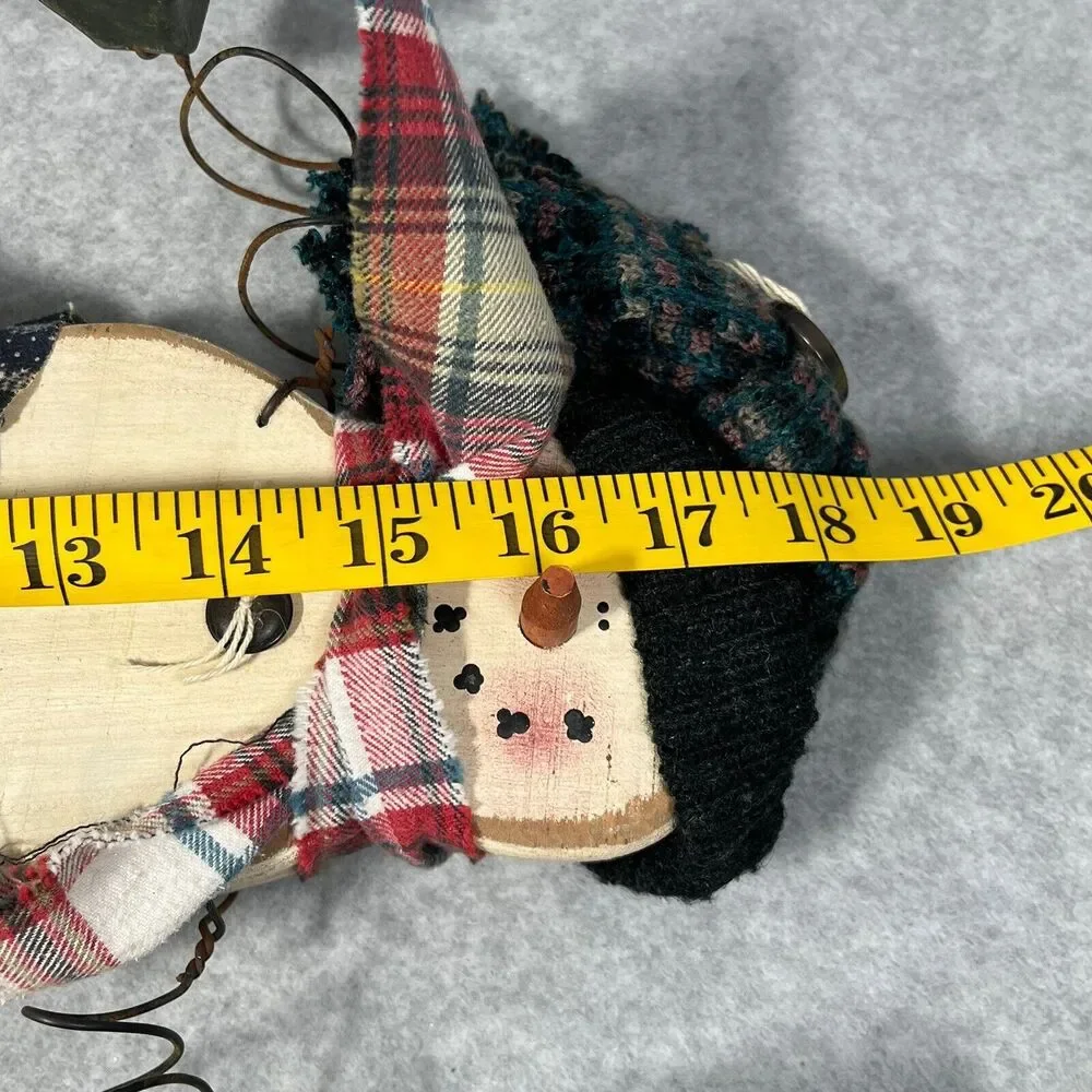 Snowman‎ Wooden Shelf Sitter Plaid Scarf  Knitted Hat Wood Mittens Holiday Decor